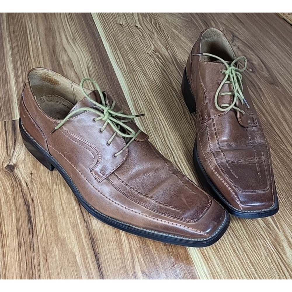 Stacy Adams Men's Derby Dress Shoes US Size 9.5M Leather Brown Lace Up Moc‎ Toe